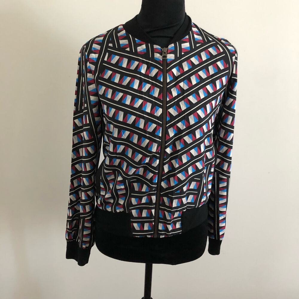 Three Eighty Two Women's Geometric Print Bomber Jacket XS, NWT, Black Multicolor